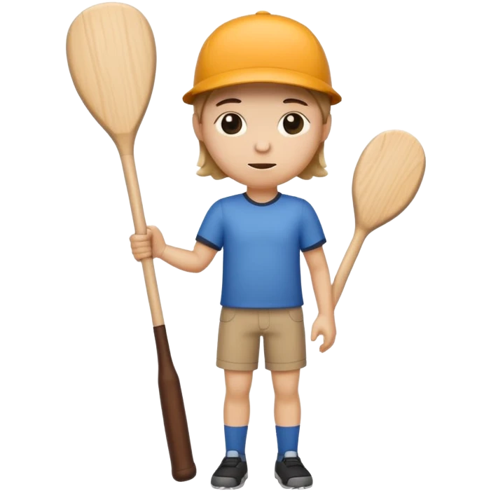 make a stick with legs and arms and a cute face with holding a wooden bat emoji
