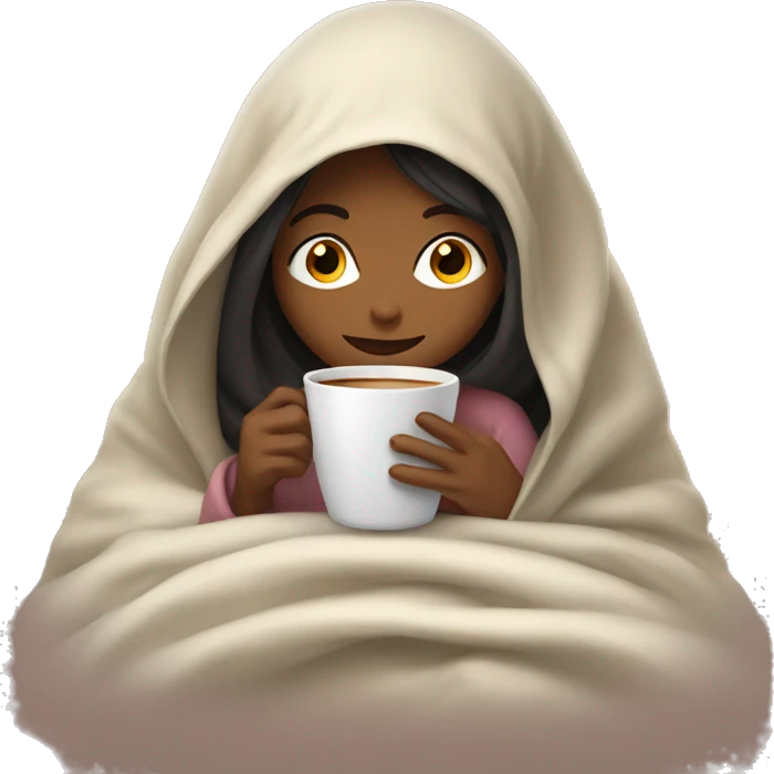 girl inside a blanket sipping coffee eyes closed emoji