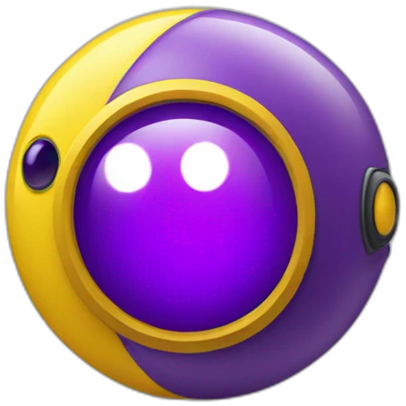 A spherical purple and yellow lens as a mascot emoji
