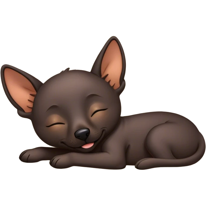 Meme-Worthy Cute Sleeping Xoloitzcuintle dog Portrait Emoji, Head resting peacefully with a contented smile, showcasing a sleek, muscular build with smooth, hairless ebony skin and gently relaxed wrinkles, eyes shut in a serene nap, Simplified yet hilariously adorable features, highly detailed, glowing with a soft, drowsy light, high shine, relaxed and utterly lovable, stylized with an air of playful laziness, bright and heartwarming, soft glowing outline, capturing the essence of a comically sleepy guardian, so meme-worthy it feels like it could instantly become the next viral sensation of adorable slumber! emoji