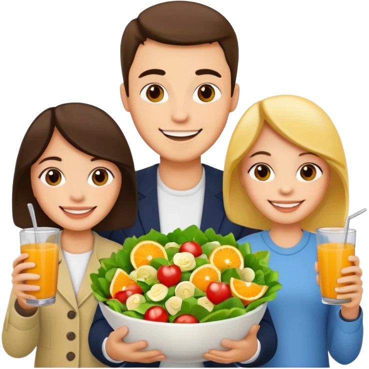 family holding salad and orange juice emoji