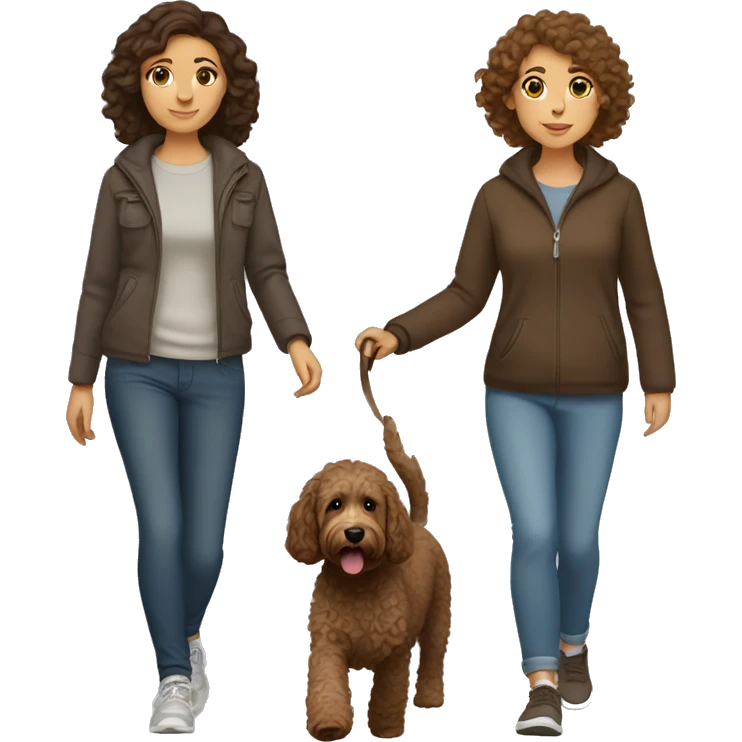 Brown haired woman walking brown labradoodle  emoji
