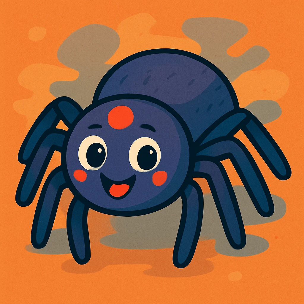 friendly cartoon style spider on an orange-gray background, slightly animated look emoji