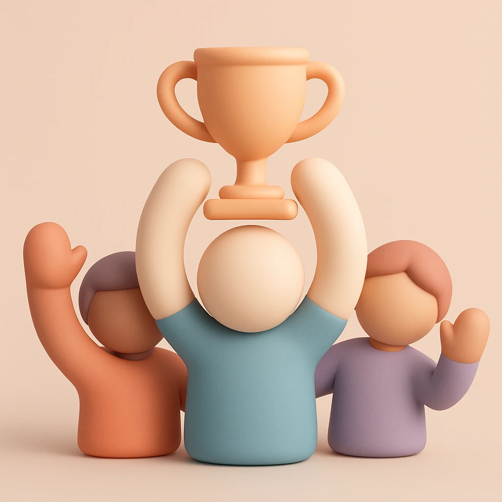 team celebrating with trophy emoji