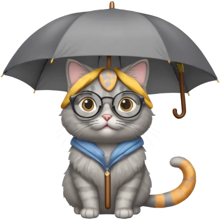 gray cat with umbrella and glasses emoji
