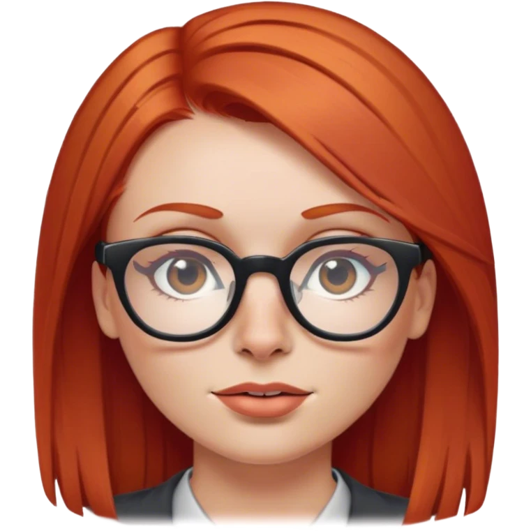 woman with straight red hair, glasses and piercing in her nose, using a computer emoji