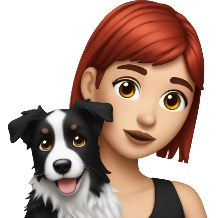 Red haired Dua lipa holding a short haired border collie  emoji