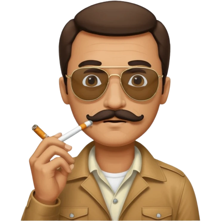 A male face from the 1970s wearing aviators and smoking a cigarette with a mustache  emoji