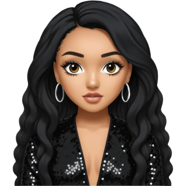Leigh-Anne Pinnock from Little Mix with long black hair, black sequin outfit emoji