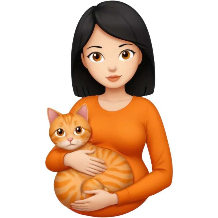 pregnant black hair woman with orange cat emoji