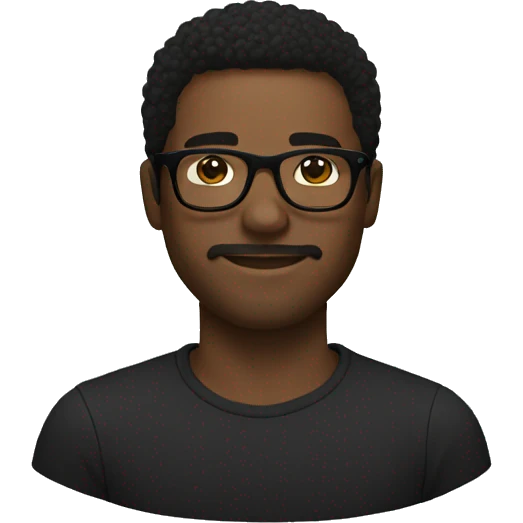 Black man, straight hair combed to the side, wearing black art square glasses emoji