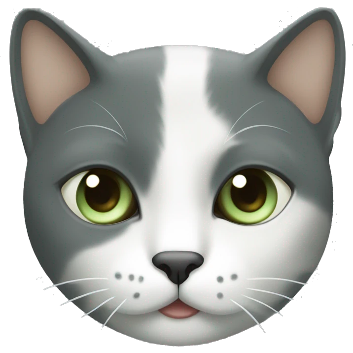dark grey, white and beige cat with PALE green eyes  emoji