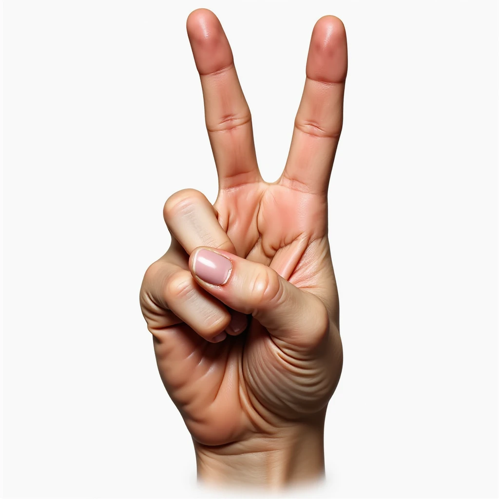 naturalistic depiction of a hand making the ASL R sign, fingers crossed, palm forward, realistic anatomy and color emoji