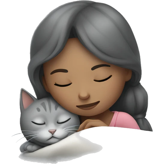 Girl and grey cat sleeping  emoji