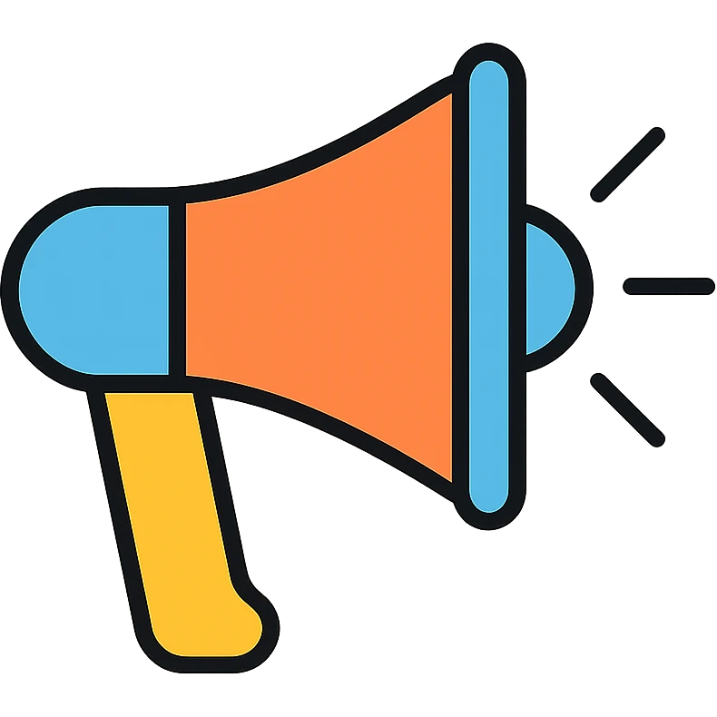 A megaphone or bullhorn with handle, colorful icon showing an announcement device emoji