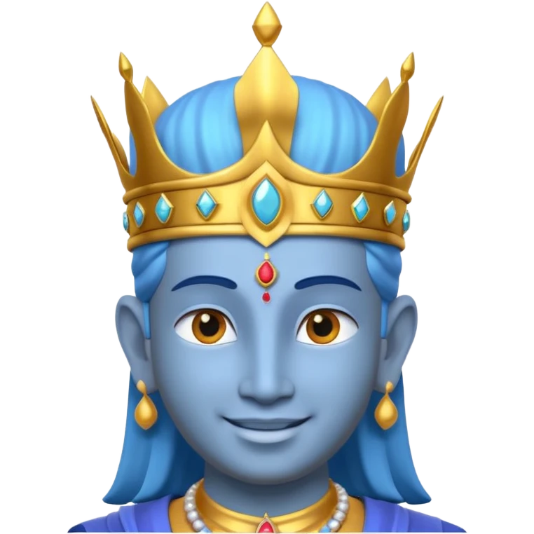 Hindu god Vishnu portrait, head and shoulders only, blue skin, golden crown, sacred jewelry, peaceful smile, divine aura, 3D cartoon, mobile game icon style, clean background, no text, no watermark
 emoji