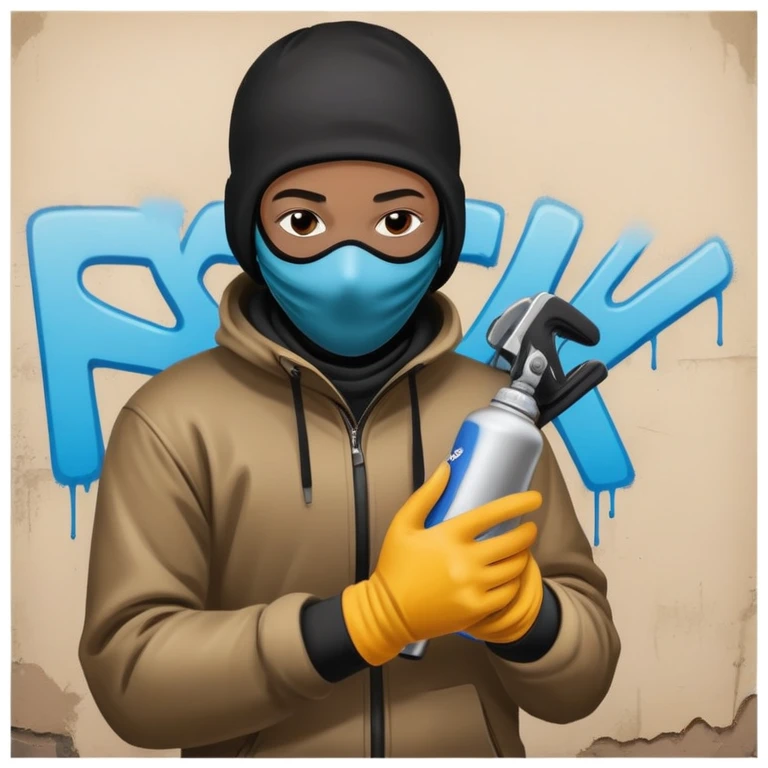 Vandal in ski mask with griffiti can in hands emoji