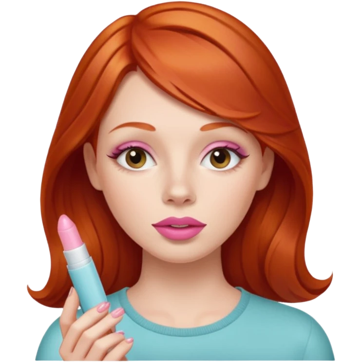 redhead woman using chapsitck emoji