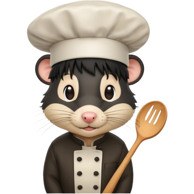 A rat with a fringe, long black hair and chefs hat emoji