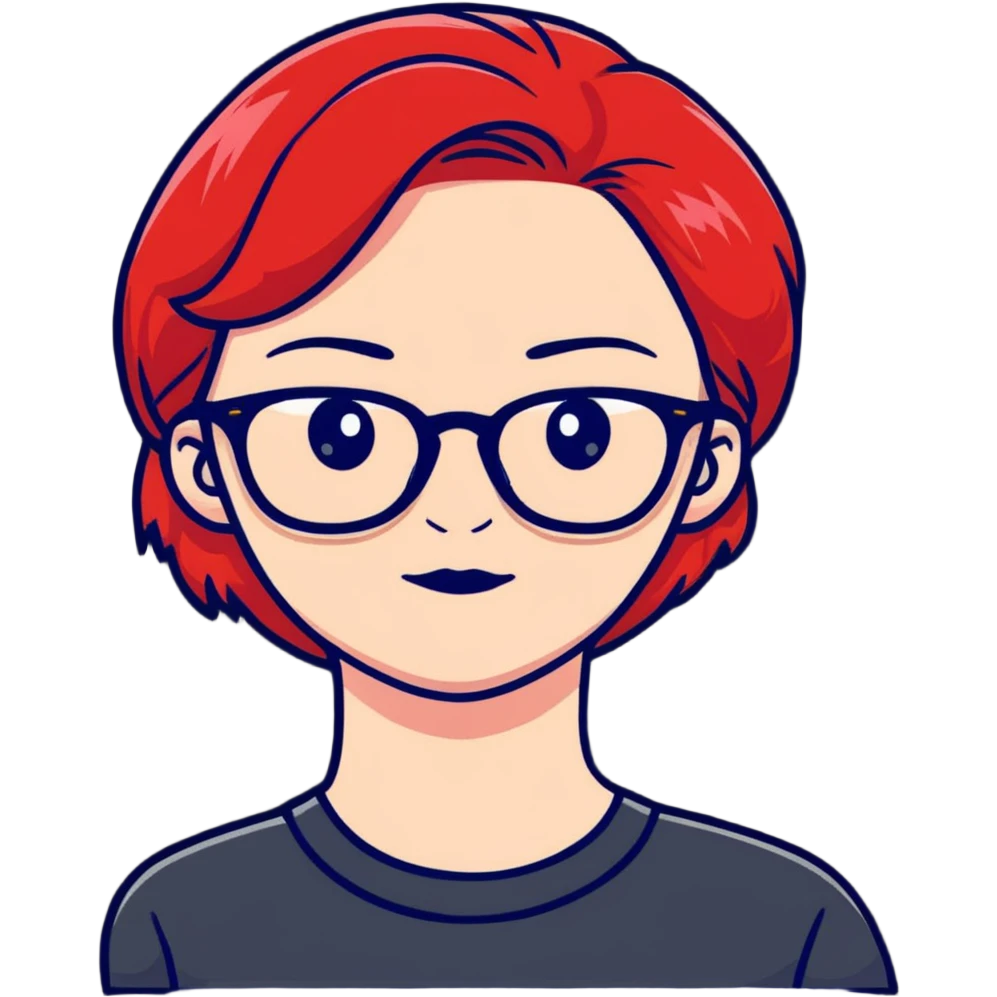 Woman with red hair wearing glasses emoji