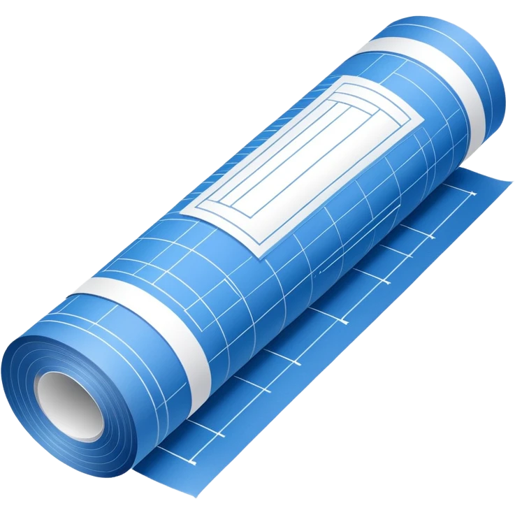 blue blueprint plan with white lines, partially rolled up, perspective view emoji