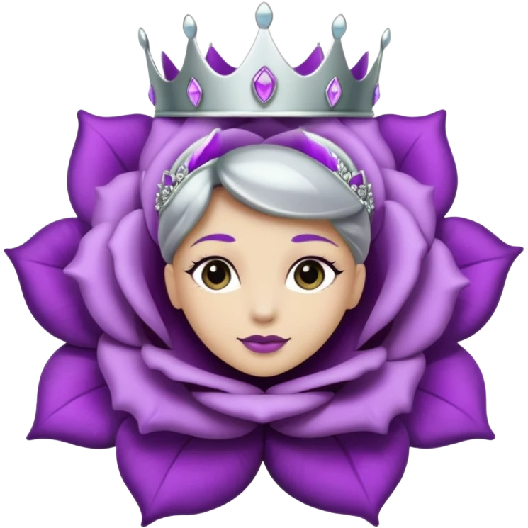 Purple rose flower, silver circle plaque, silver tiara emoji
