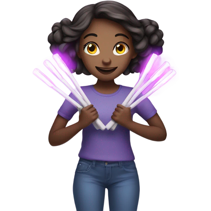 Girl with 4 arms holding 4 lightsticks and a slogan emoji