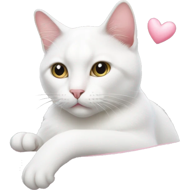 white cat with pink hearts emoji