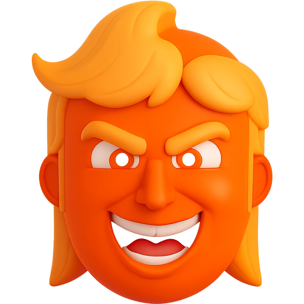 Make the face even more orange, keep the evil expression, in the style of 3D emoji. Remove the background. emoji