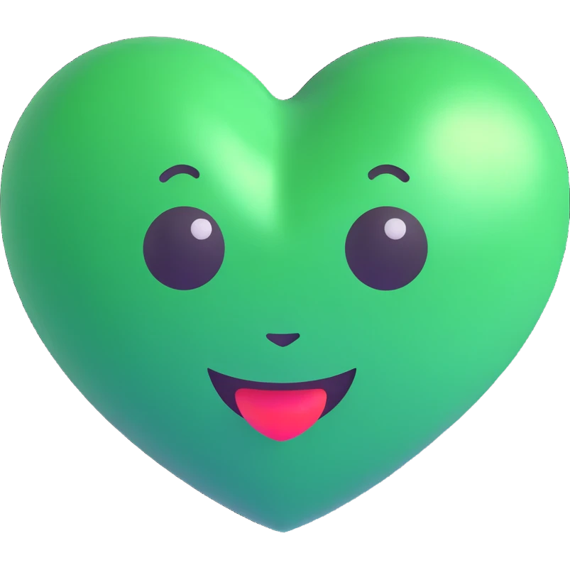 green heart, glossy and 3D, emoji style emoji