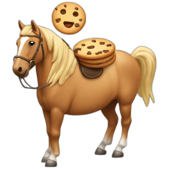 Chat qui mange un cookie sur le dos d’un cheval emoji