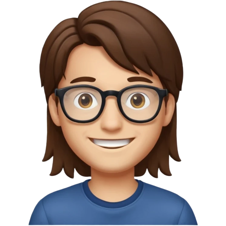 Studio ghibli boy smiling with long hair and glasses emoji