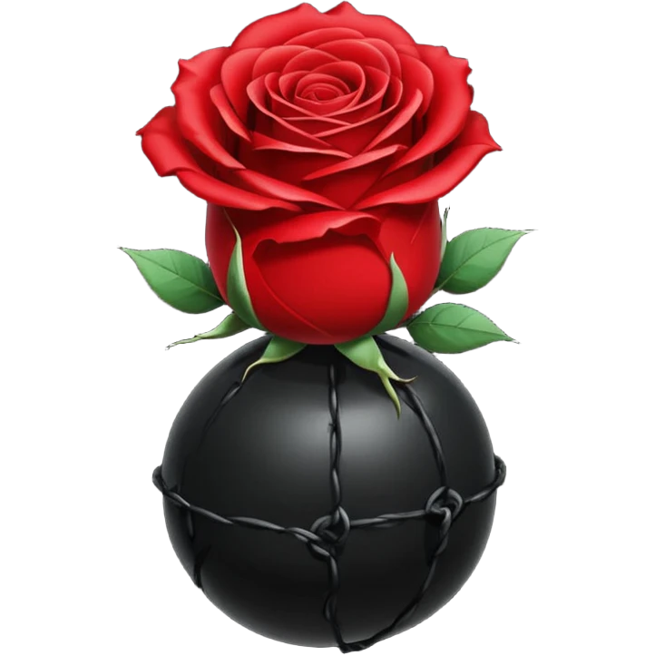 Deep red (#7A0F1E) no gradients, transparent background, high contrast, clean gothic aesthetic, designed to be readable at 128x129px a red rose wrapped around a bomb emoji