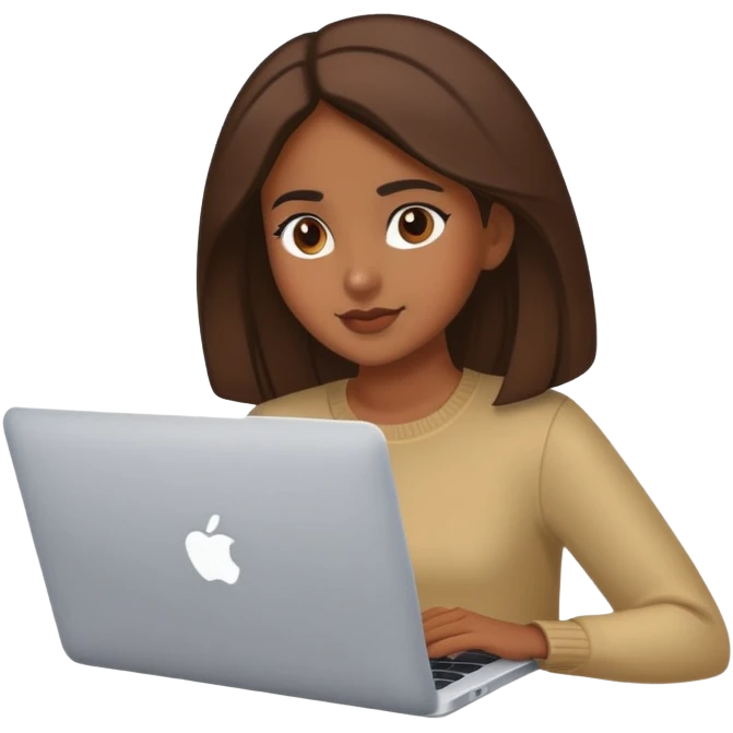Brune girl using macbook emoji