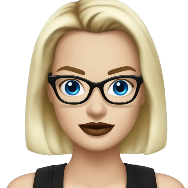 margot robbie with blue eyes, wearing black glasses  emoji
