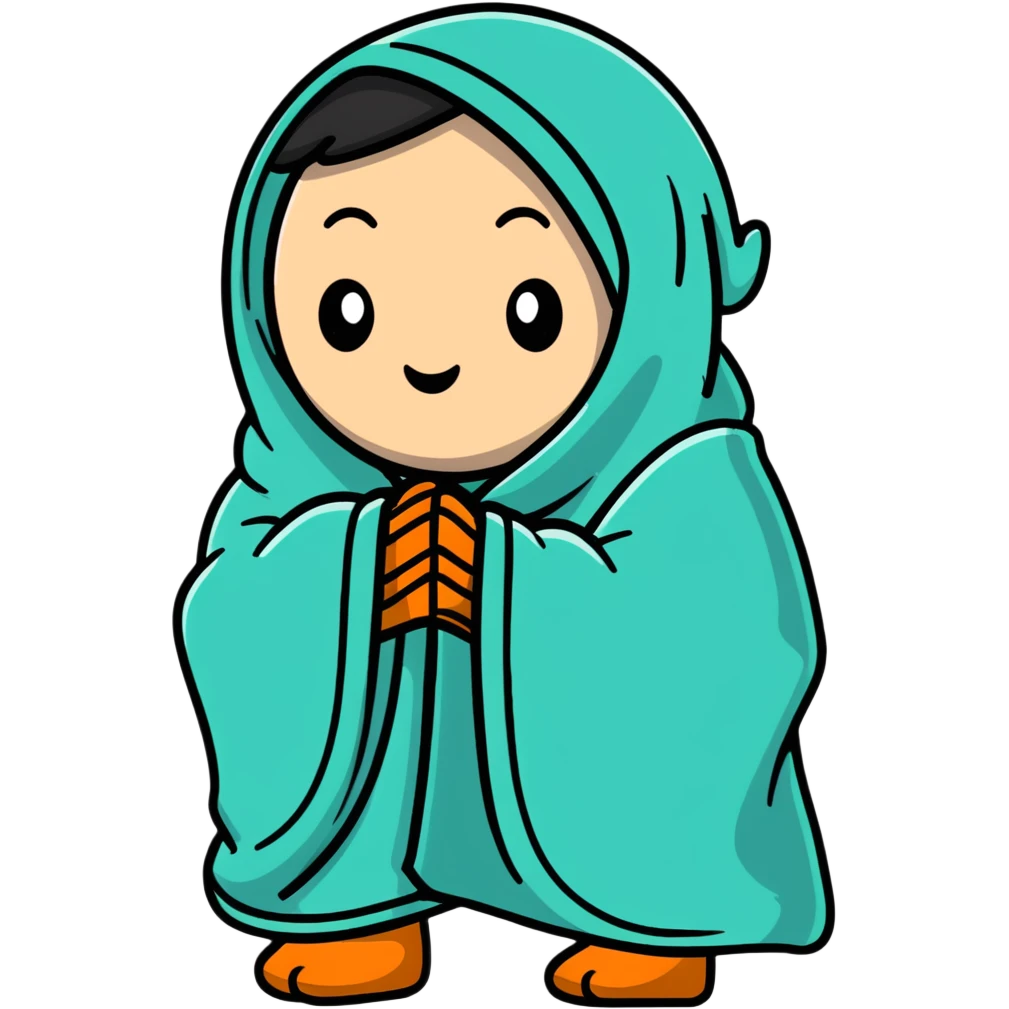 Character wrapped in blanket with visible breath in cold air emoji