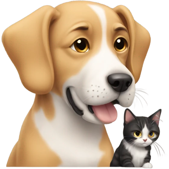 A dog smelling a cat emoji