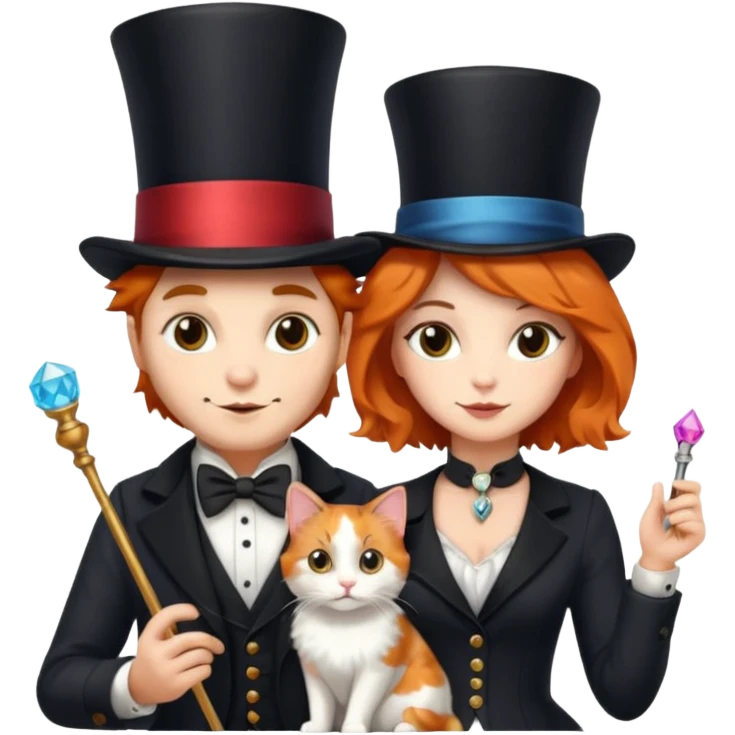 magician couple and their pet cat emoji