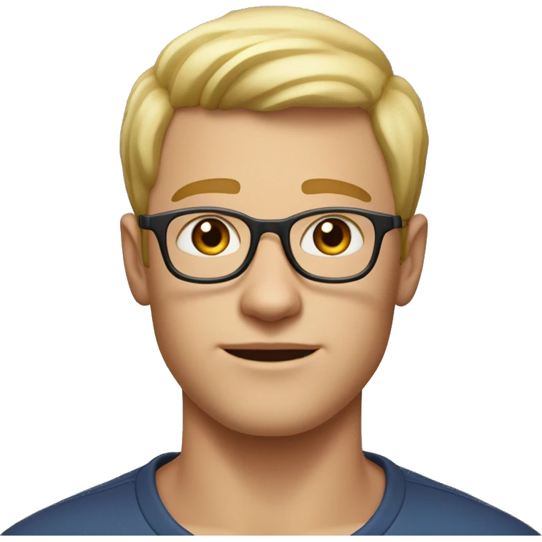 young man with shorter light blonde hair with round glasses, strong jaw slightly chiseled dimple on right side head only emoji
