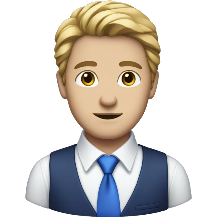 caucasian male, dark blue suit, white shirt and blue-purple tie emoji
