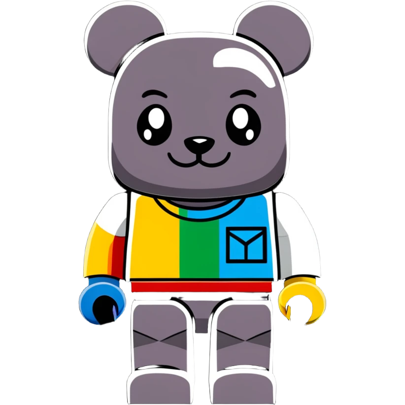 blocky Lego style bearbrick with X eyes, Lego brick joints, streetwear style, brand logos emoji