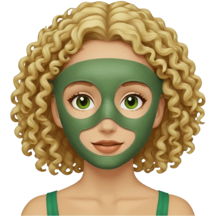 blond curly haired woman with full face clay mask emoji