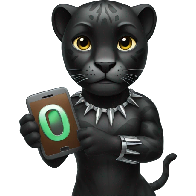 A black panther holding a phone with the number 0 in its paws emoji