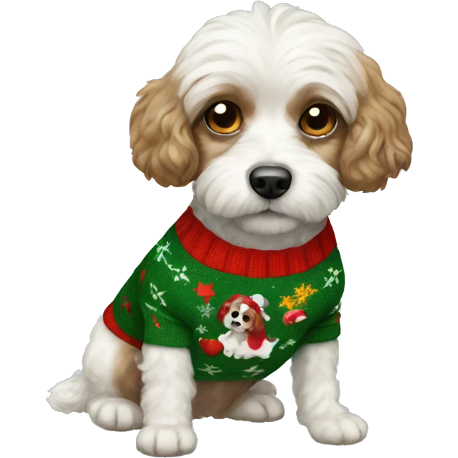 cavachon wearing a Christmas sweater emoji