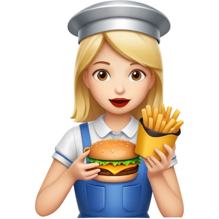Girl dressed as bin eating burger emoji