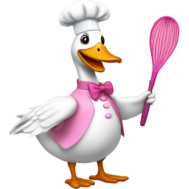 A goose dressed like a pink chef with one whisk in his hand emoji