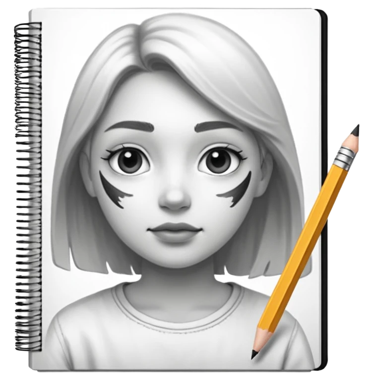 portre skecth on sketch book, with pencil. black and white emoji