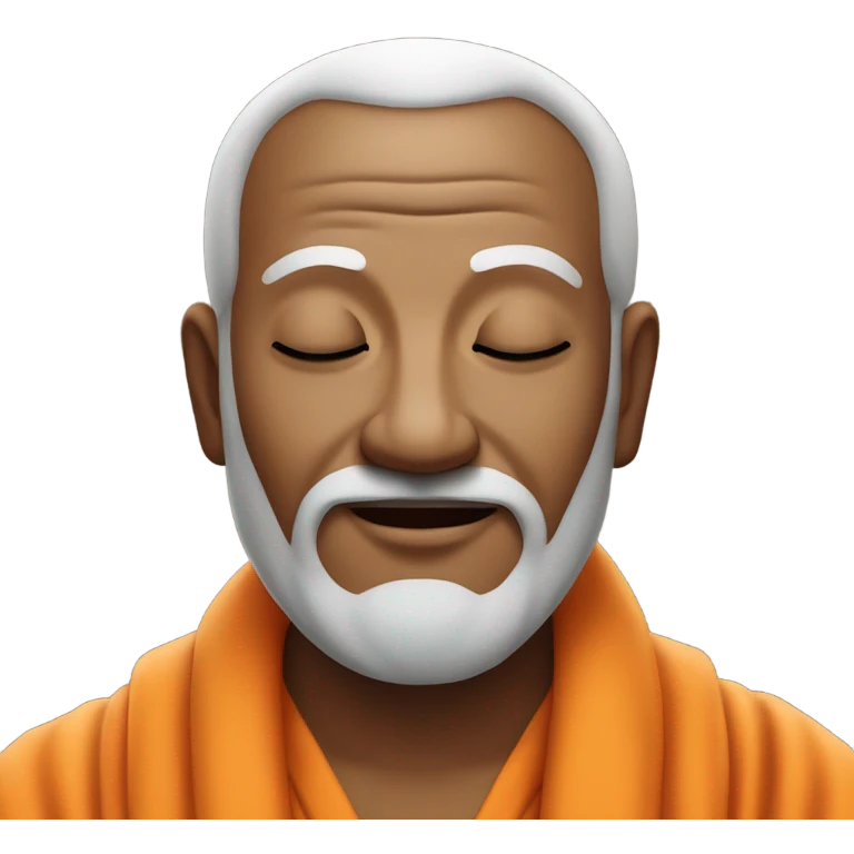 an old yogi with a peaceful and meditative expression. The character should be wearing an orange robe, symbolizing traditional yogic attire. The yogi can be sitting in a lotus position with closed eyes, a gentle smile, and a serene aura. emoji