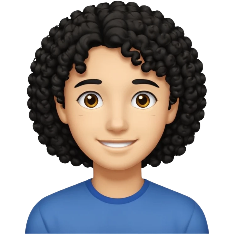 face like 18 years old, black curly hair not big, easy smile emoji