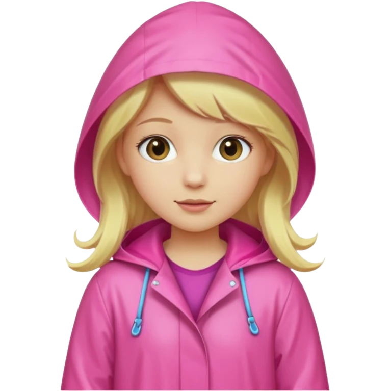 Blond girl with pink raincoat and hood and boots emoji